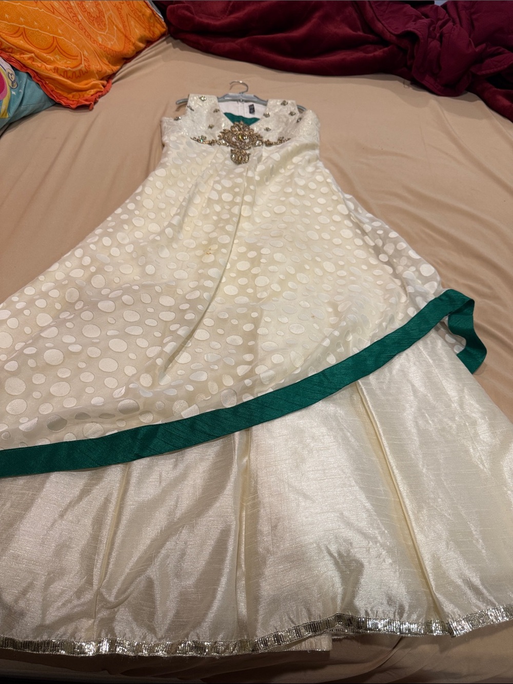 Ivory and Teal Embellished Women's Dress